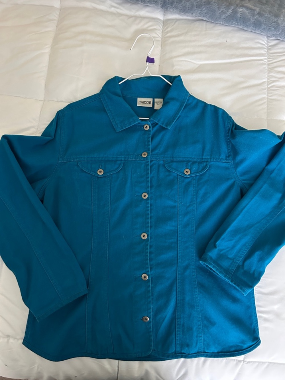 Chico's Teal Button-Front Long Sleeve Jacket